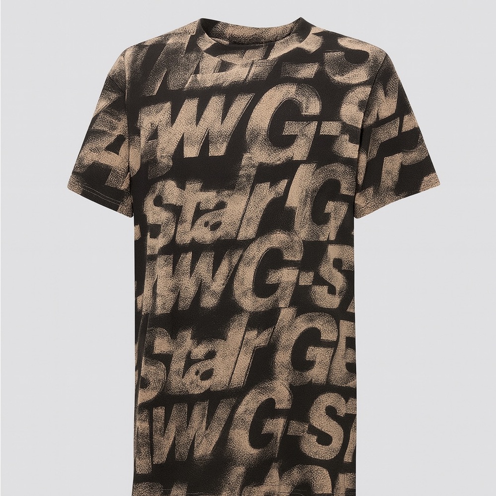 G-Star Black and Tan Graphic Dress Sprayed Letters Loose Dress